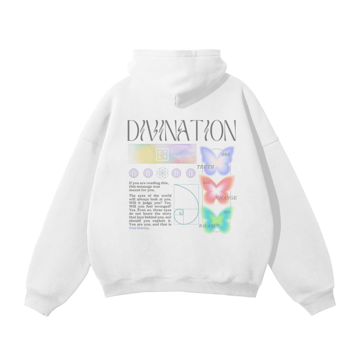 Divination Unisex Oversized White Fleece Hoodie
